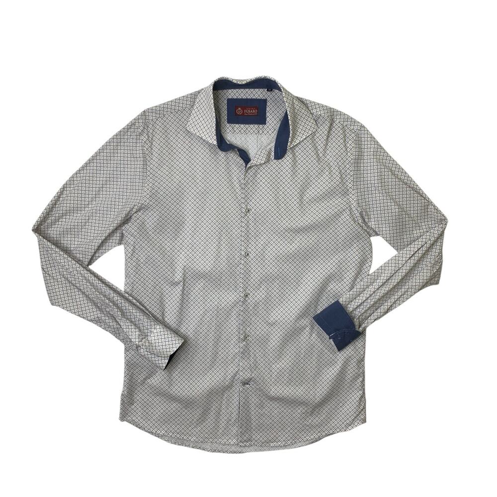 Luigi Fusaro Shirt Mens 15 3/4 Flip Cuff Long Sleeve Button Up Geo Printed Dress